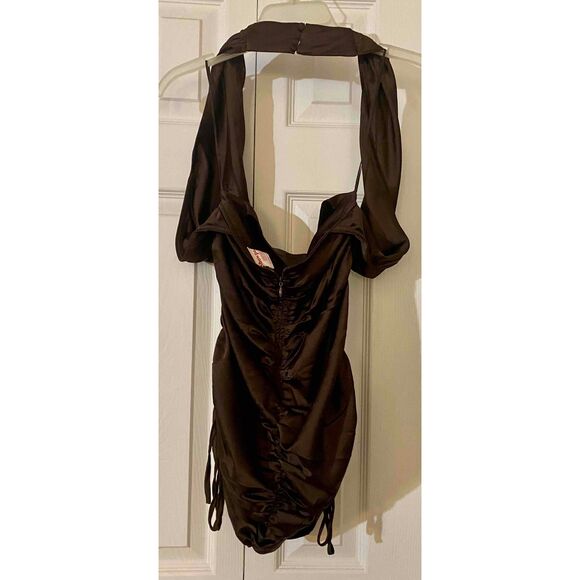 NWT Princess Polly Brown Satin Ruched Bodycon Mini Dress Women S 4 - Picture 2 of 4